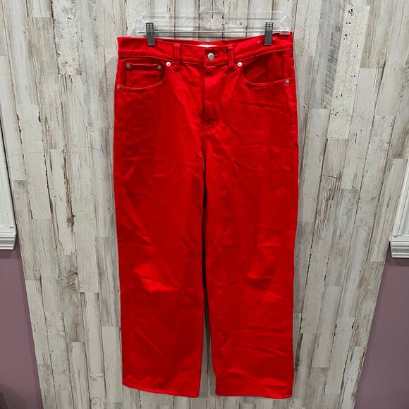 Madewell Bright Cherry Red Low-Slung Baggy Jeans Womens Size 27 NS909 Relaxed - Picture 2 of 11